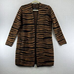 Fortune & Ivy / Stitch Fix Long Cardigan Sz M Brown/Black Animal Print NWOT